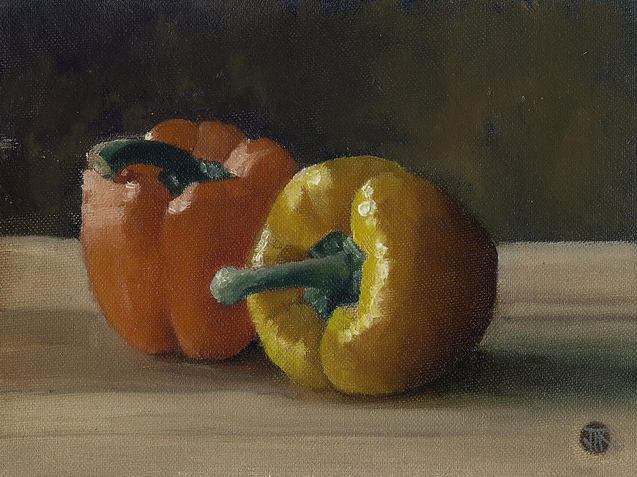 Two Bell Peppers Painting by John Reynolds
