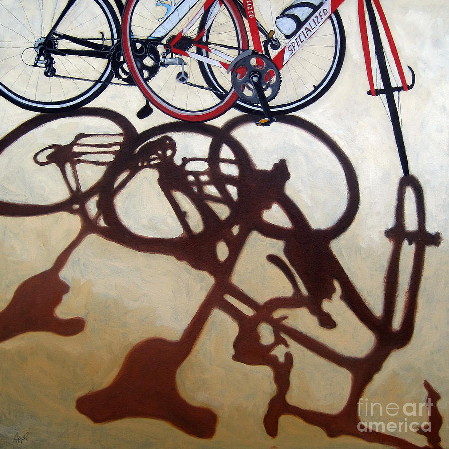 Two Bicycles Painting by Linda Apple