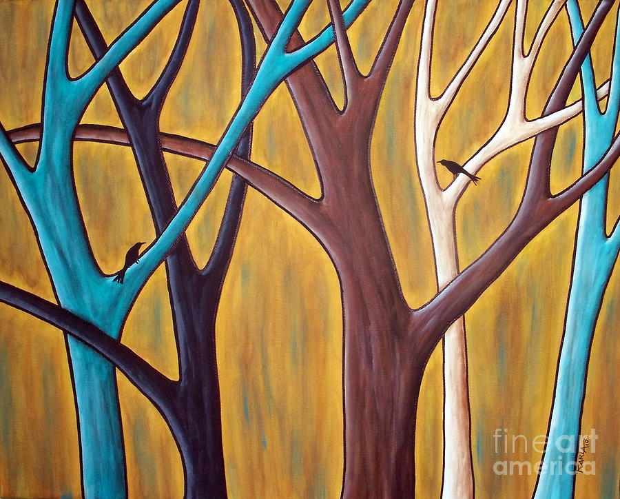 Tree Painting - Two Birds And Five Trees by Karla Gerard