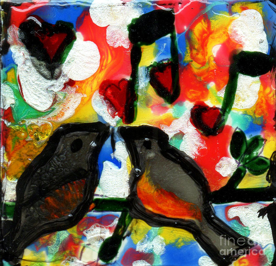 Two Birds With Music Hearts Painting by Genevieve Esson