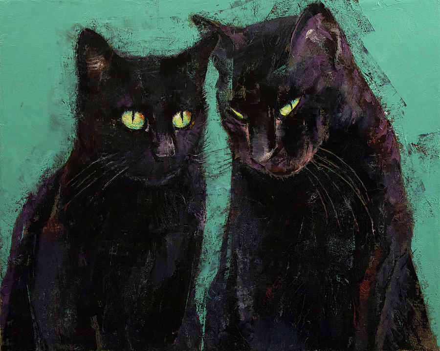 Two Black Cats Painting by Michael Creese