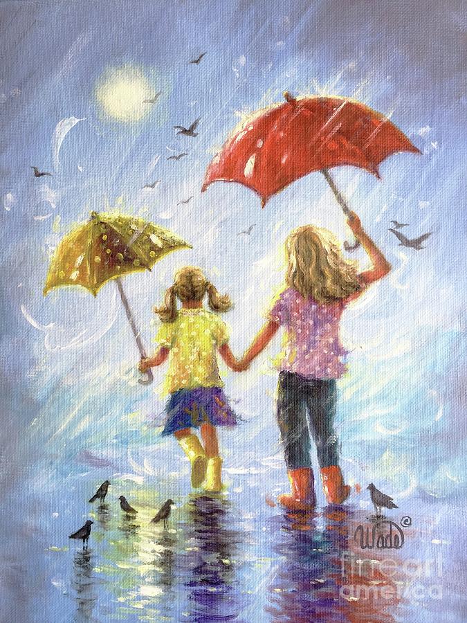 Two Blonde Rain Sisters Painting by Vickie Wade