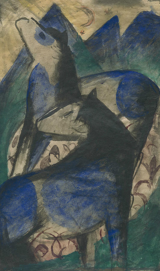 Two Blue Horses Painting by Franz Marc