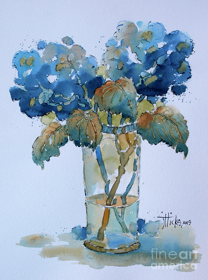 Two Blue Hydrangea Painting by Joyce Hicks