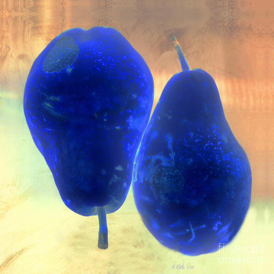 Two Blue Pears on Peach  Side by Side Photograph by Heather Kirk