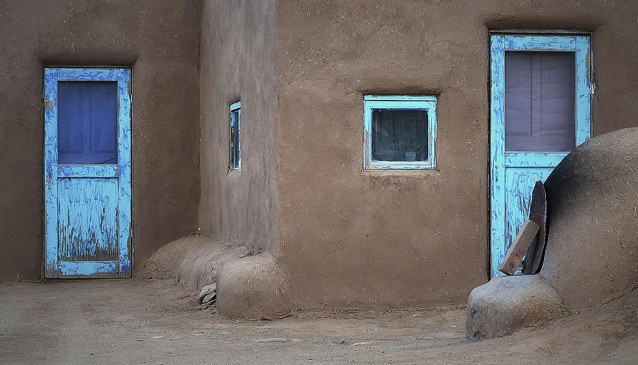 Two Blue Doors - Taos Pueblo Photograph by Nadalyn Larsen