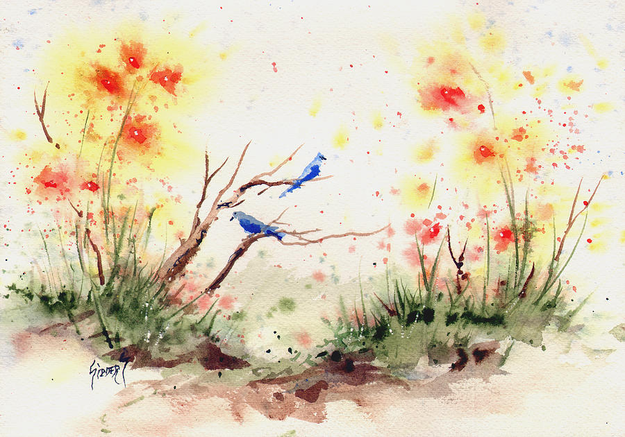 Two Bluebirds Painting by Sam Sidders