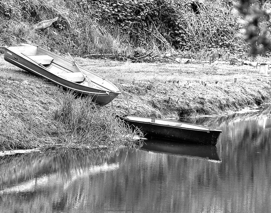 Two Boats and a Bench 1024 BW Photograph by Jerry Sodorff