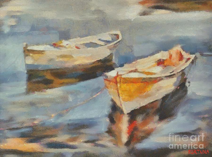 Two boats on a mooring Painting by Dragica  Micki Fortuna