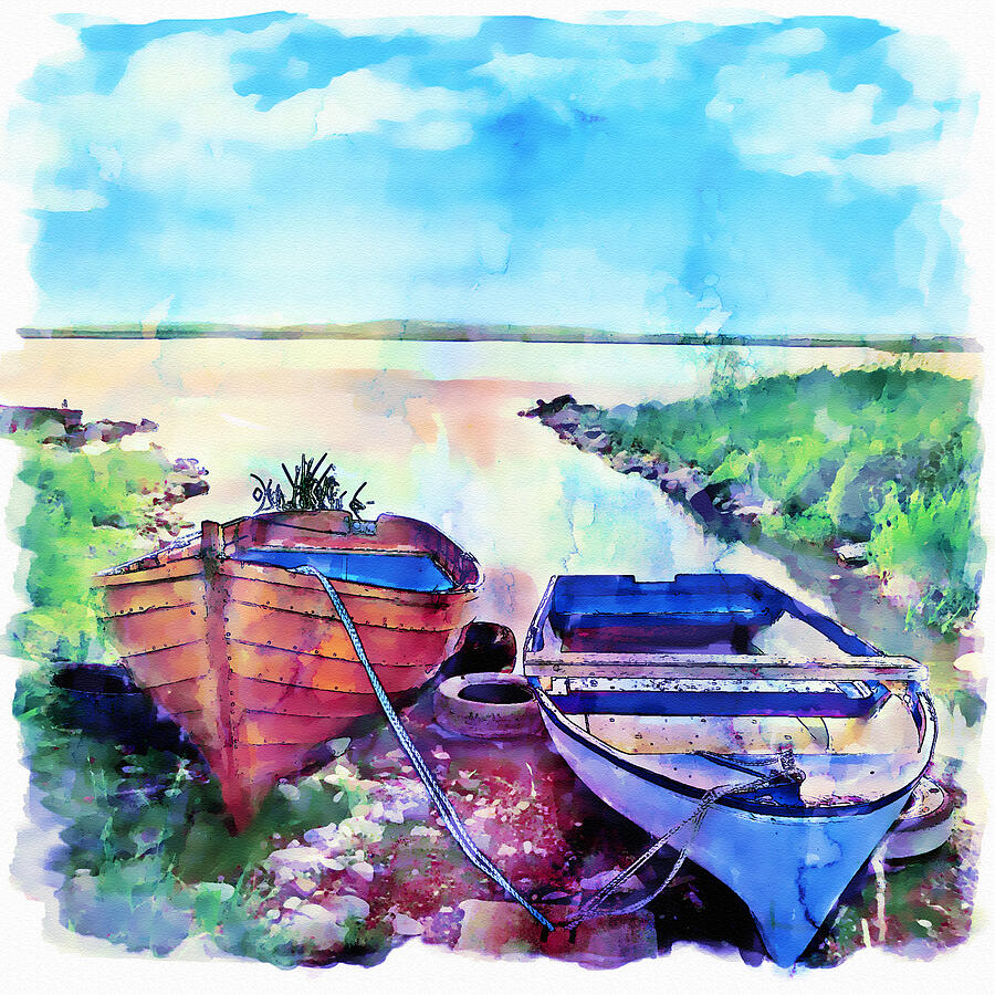 Two Boats on a Shore Painting by Marian Voicu