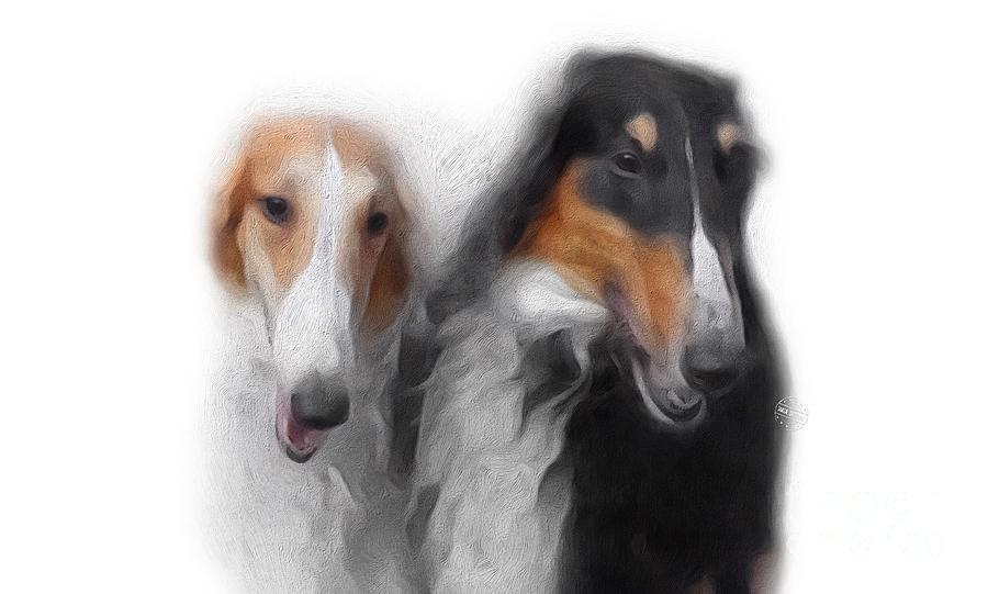 Two Borzois No 01 Digital Art by Mia Stedt