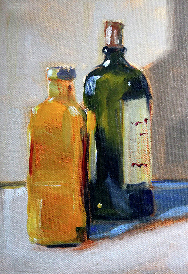 Two Bottles Painting by Nancy Merkle