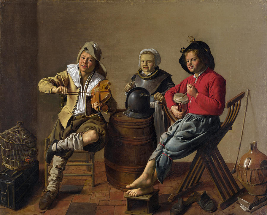 Two Boys and a Girl making Music Painting by Celestial Images