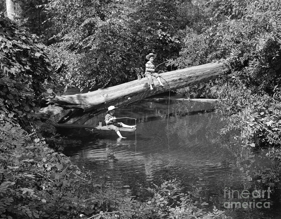 Two Boys Fishing In Stream Photograph by Pound/ClassicStock