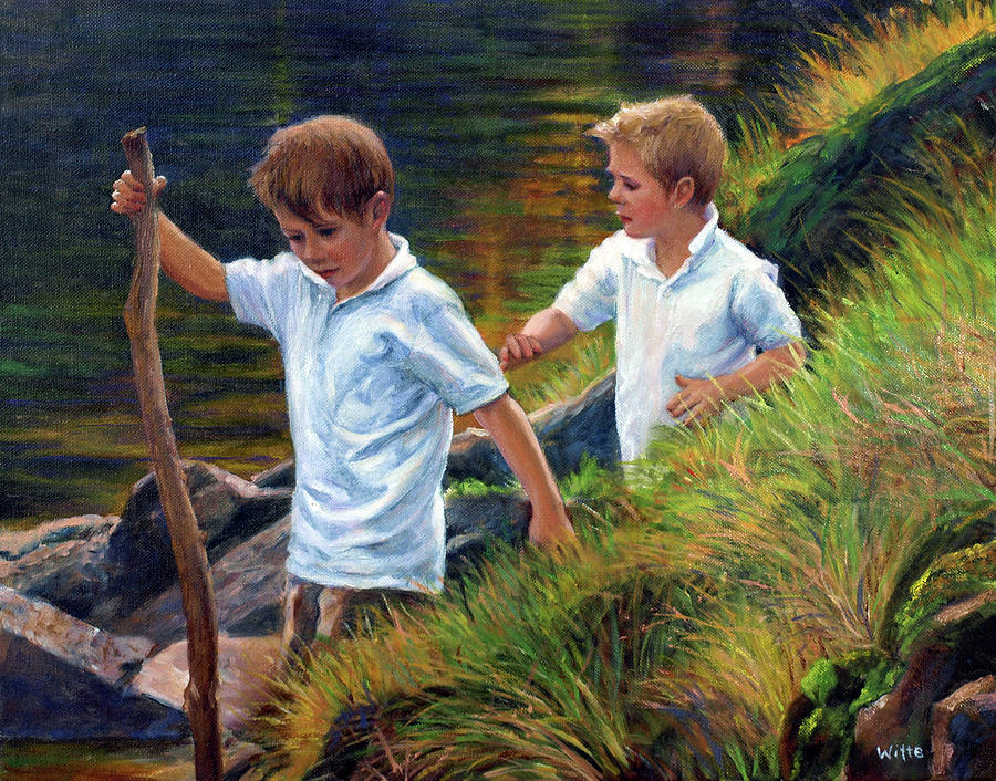 Two Boys Hiking Painting by Marie Witte