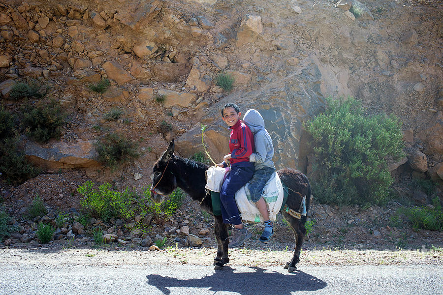 Two boys on a donkey Photograph by Patricia Hofmeester