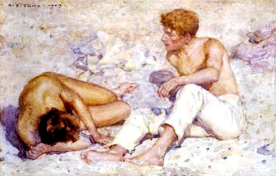 Two Boys on the Beach Painting by Henry Scott Tuke