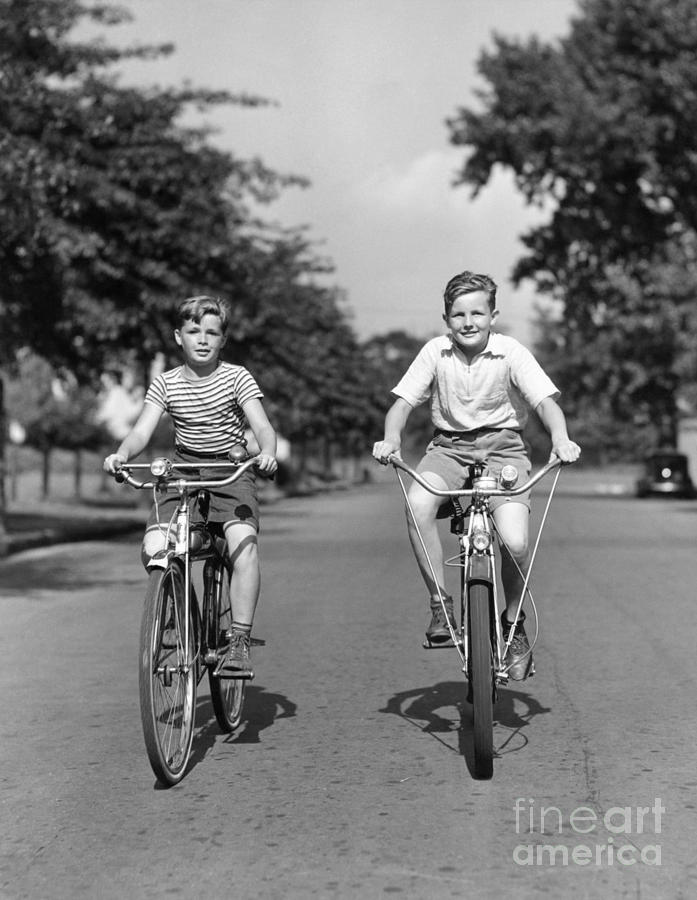 Bicycle Photograph - Two Boys Riding Bikes, C.1930-40s by H Armstrong Roberts ClassicStock