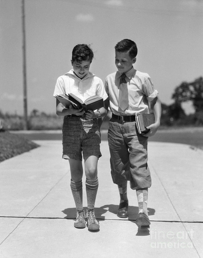 Two Boys Walking To School Reading Photograph by H. Armstrong Roberts/ClassicStock