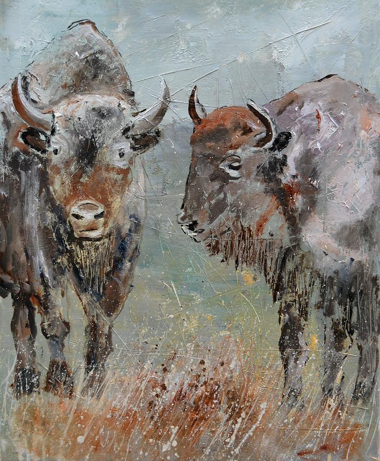 Two Buffaloes  Painting by Pol Ledent