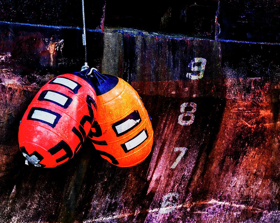 Two Buoys Left of Depth Mixed Media by Carol Leigh