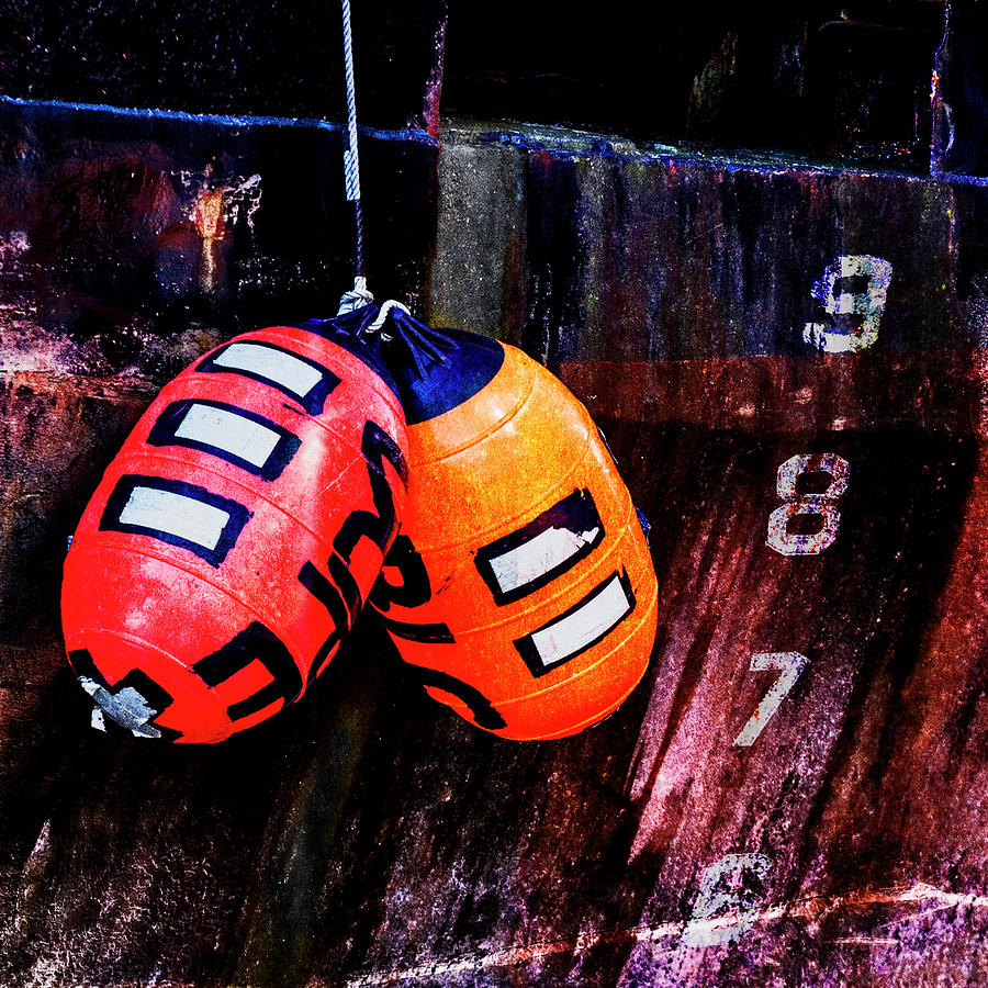 Two Buoys Left of Depth Square Mixed Media by Carol Leigh