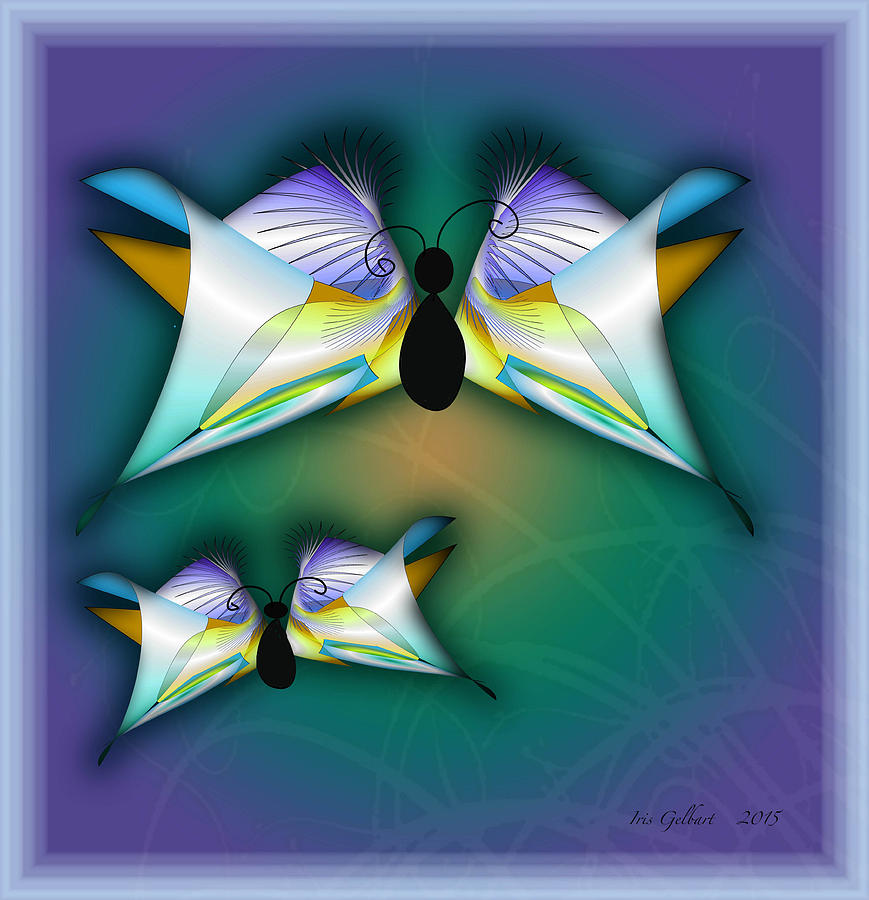 Abstract Digital Art - Two Butterflies by Iris Gelbart
