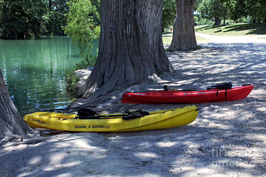 Two Canoes at Medina River Photograph by Ella Kaye Dickey