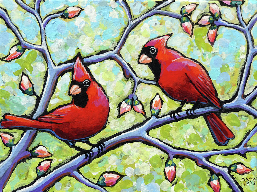 Two Cardinals Painting by Ande Hall