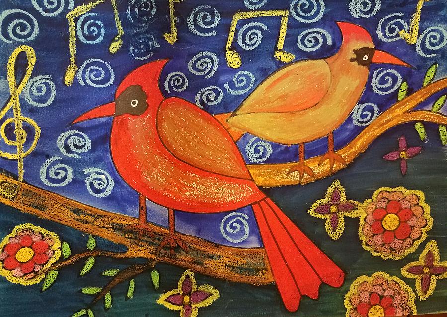 Two cardinals Painting by Vijay Sharon Govender