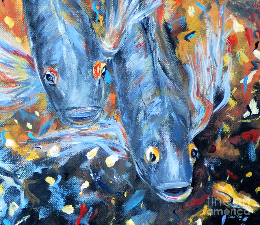 Two Carp Fish or Koi fish. Collection 2015 Painting by Oksana Semenchenko