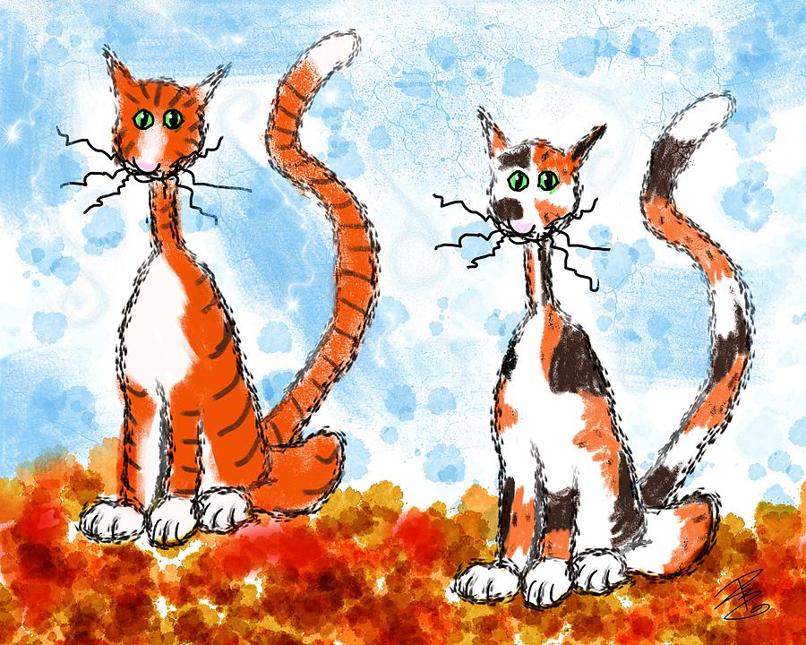 Two Cats in the Fall Digital Art by Debra Baldwin