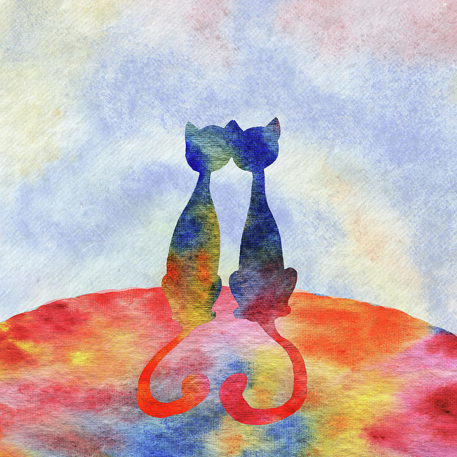 Two Cats In The Morning Silhouette Painting