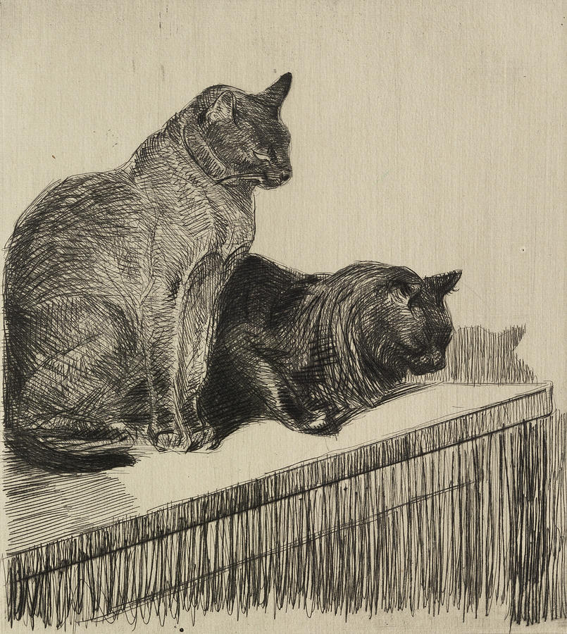 Cat Painting - Two Cats on loose by Theophile Alexandre Steinlen by Theophile Alexandre Steinlen