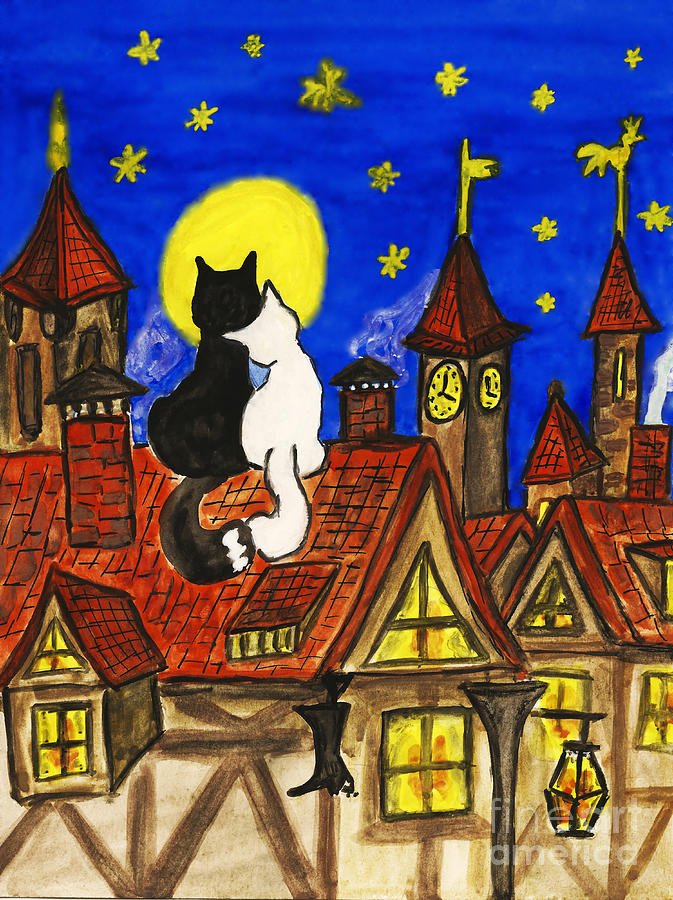 Two cats on the roof Painting by Irina Afonskaya