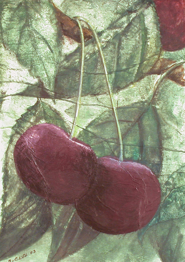 Two Cherries Painting by Sandy Clift