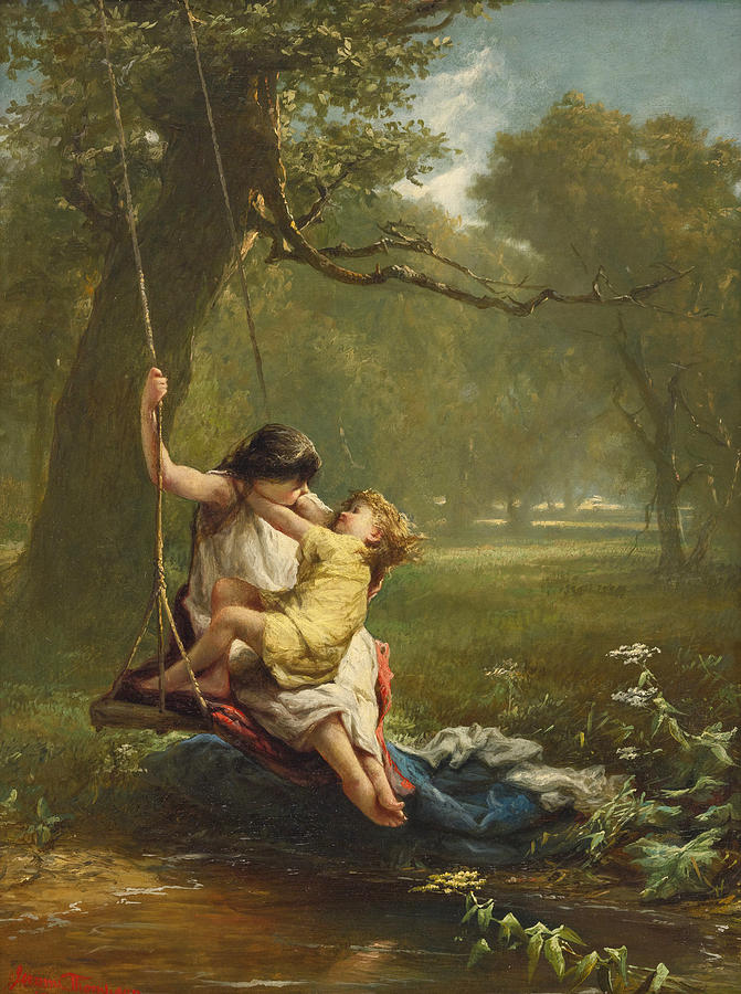 Two Children in a Swing Painting by Jerome Thompson