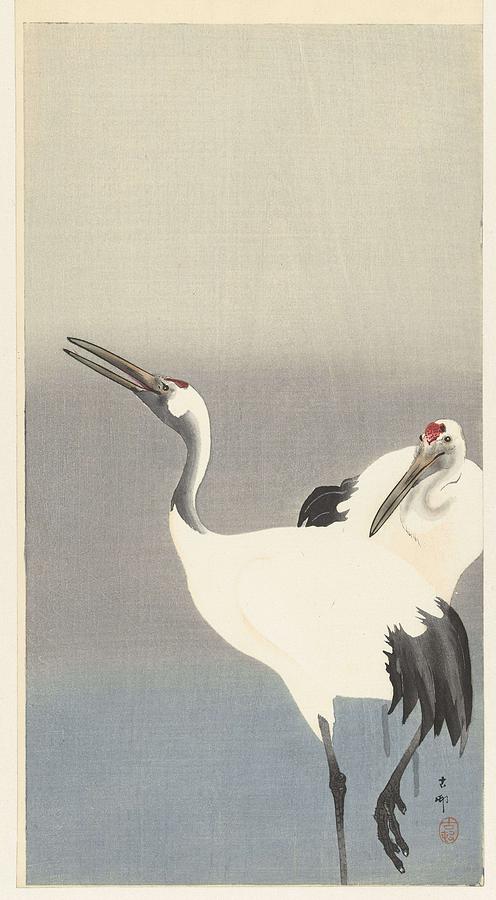 Two cranes, Ohara Koson, 1900 - 1930 Painting by Ohara Koson | Fine Art ...