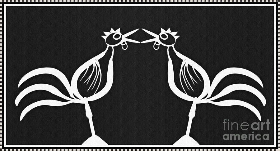 Two Crowing Roosters 2 Digital Art by Sarah Loft