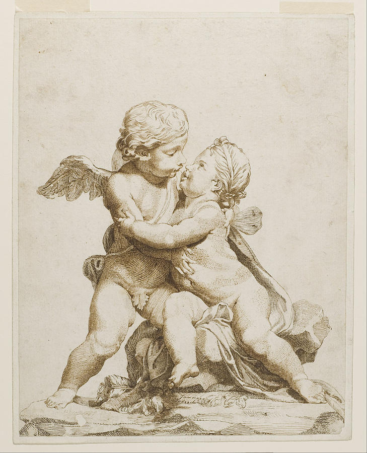 Two Cupids Kissing Drawing by Tommaso Todeschini