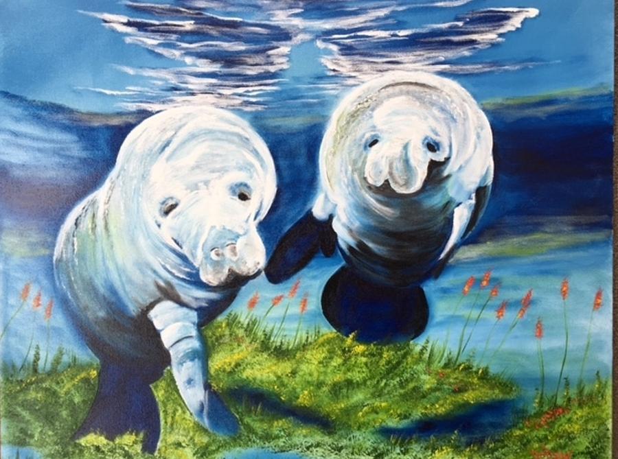 Two Curious Manatees Painting by Lloyd Dobson