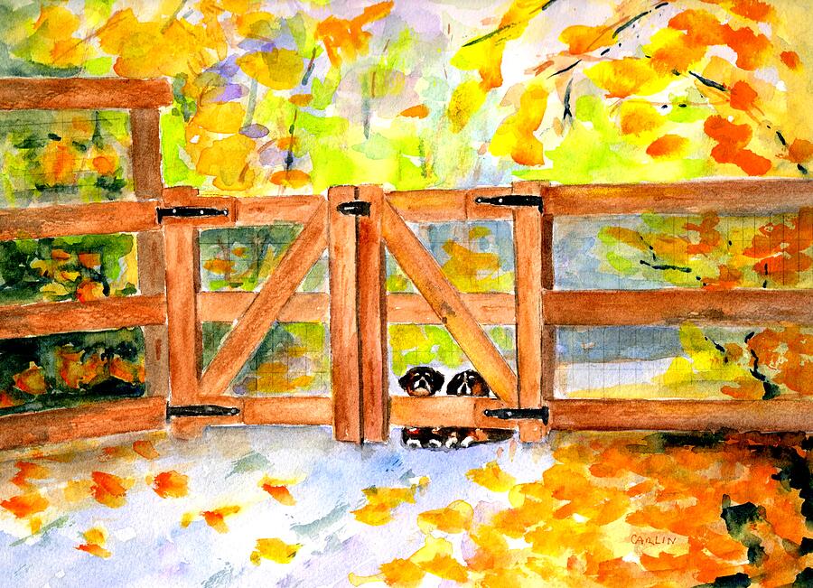 Two Cute Dogs Waiting Painting by Carlin Blahnik CarlinArtWatercolor