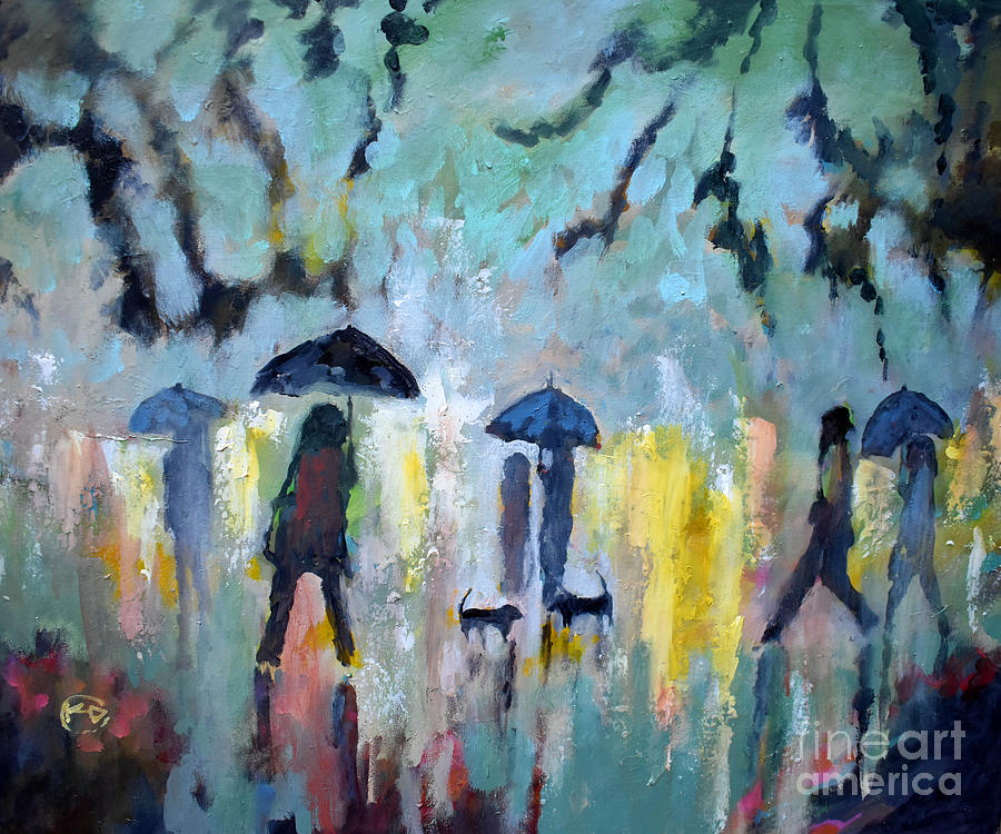 Dog Painting - Two Dachshunds In The Rain by Kip Decker