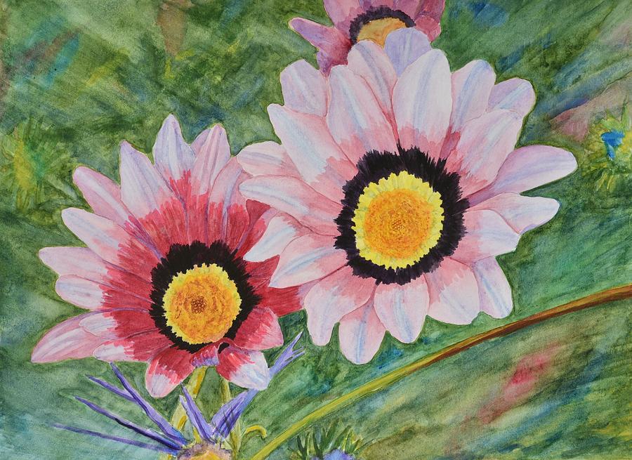 Two Daisies Painting by Linda Brody