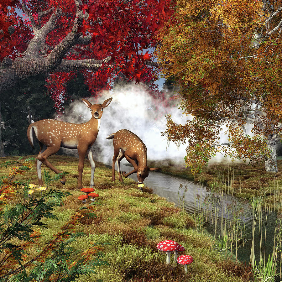 Two deers Digital Art by Jan Keteleer