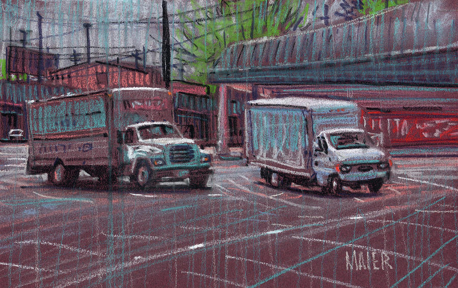 Two Delivery Trucks Drawing by Donald Maier