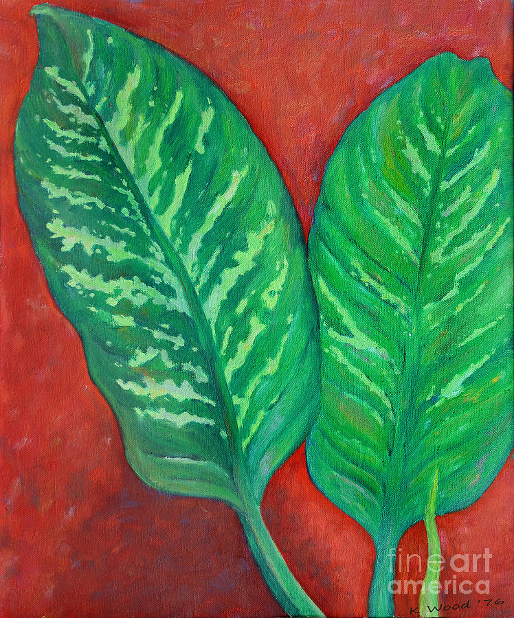 Two Dieffenbachia Leaves Painting by Karen Adams