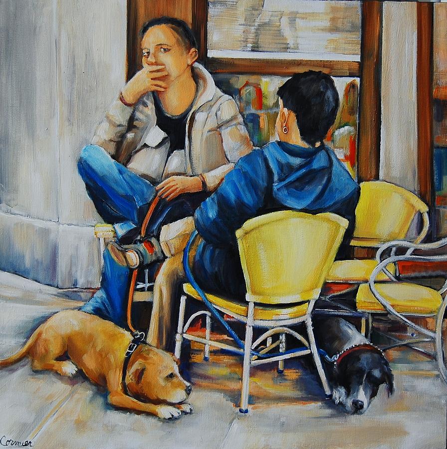 Two Dogs Two Men Painting by Jean Cormier