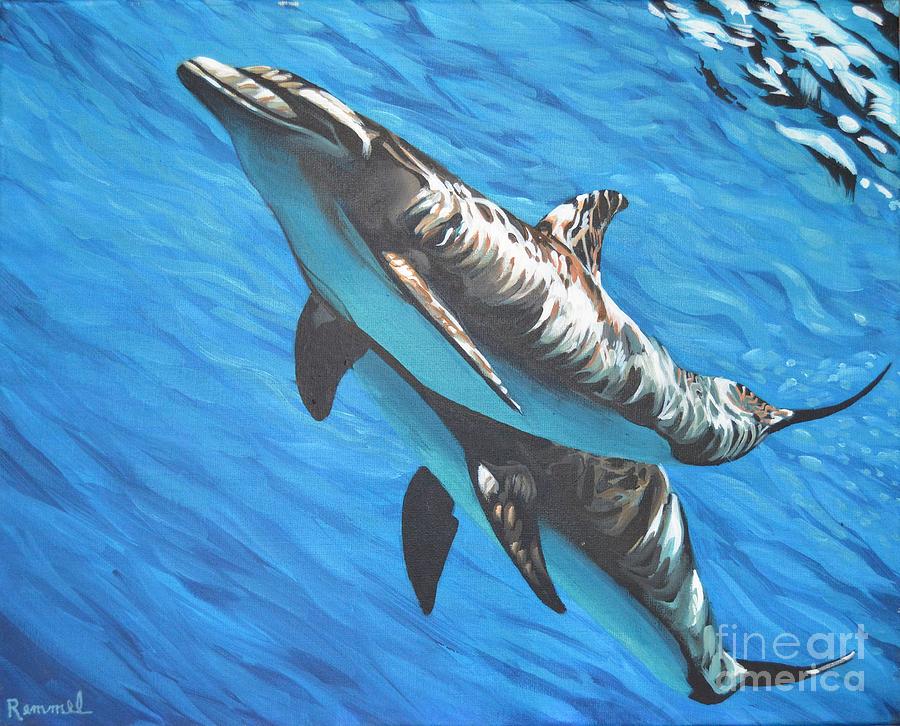 Two Dolphins Painting by Dan Remmel