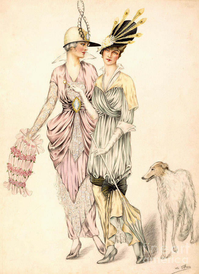 Vintage Painting - Two dresses for the Goodwood Races by English School